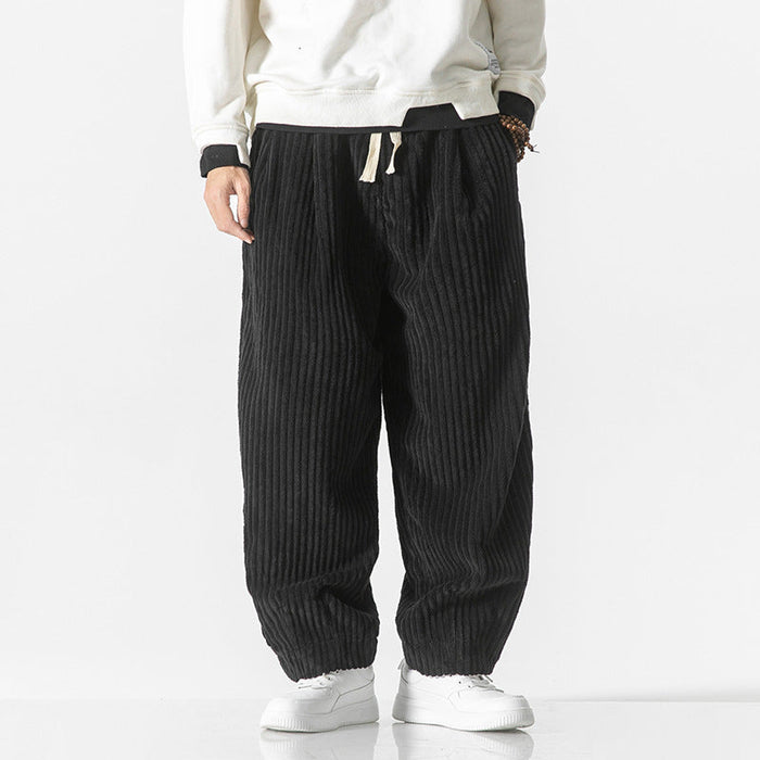 Men's Wide Leg Corduroy Pants Drawstring Elastic Waist
