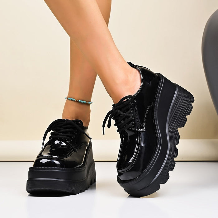 Women's Patent Platform Lace-Up Shoes with Wedge Sole