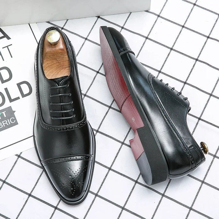 Men's Oxford Brogue Dress Shoes with Cap Toe Lace-Up