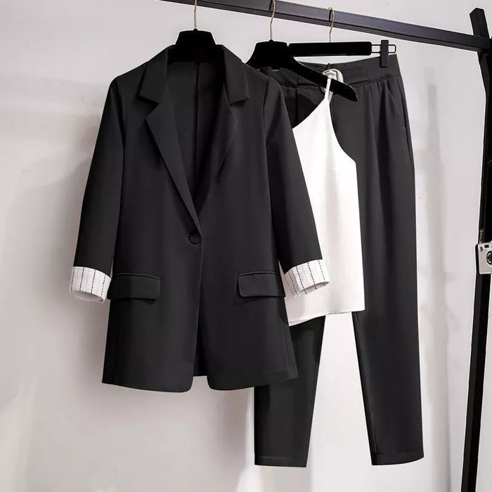 Women's Plus Size Three-Piece Tailored Blazer Suit Set