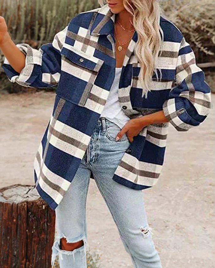 Women's Plaid Shacket Button-Front Oversized Fit