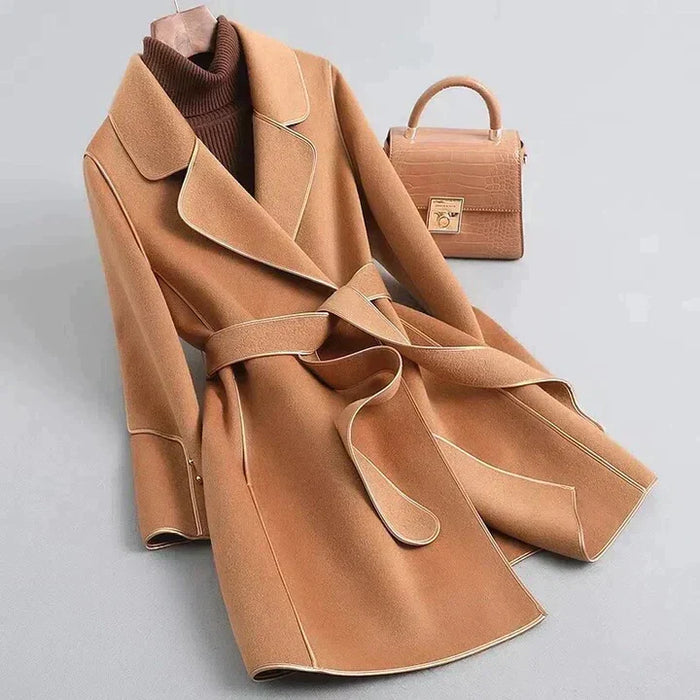 Women's Belted Wrap Coat with Wide Lapel Collar