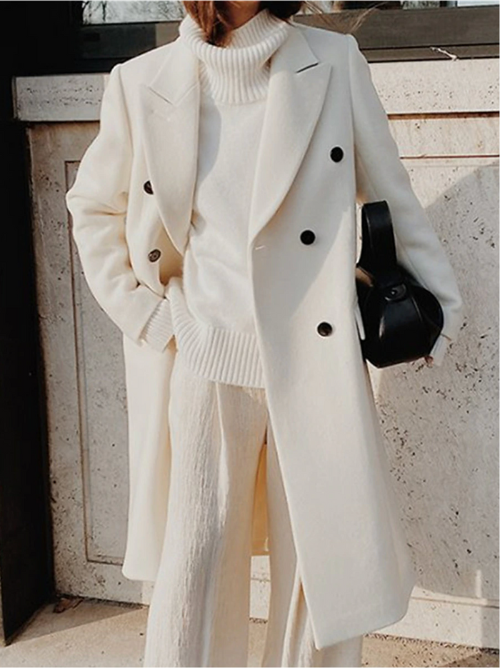 Women's Double-Breasted Long Trench Coat with Waist Belt