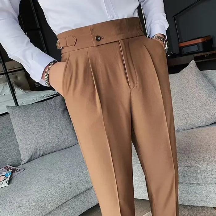 Men's High-Waist Chino Trousers with Button Tab Detail
