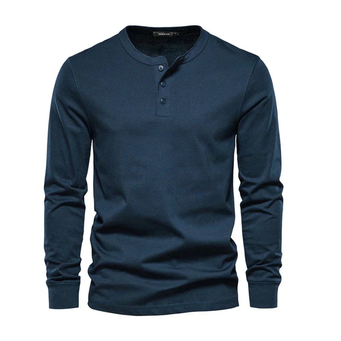 Men's Long Sleeve Henley Shirt with Button Placket