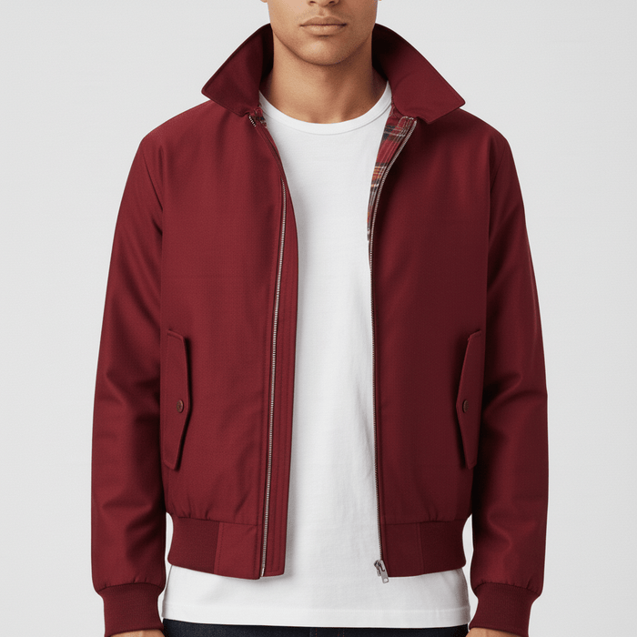 Men's Harrington Jacket Slim Fit Zip-Front with Ribbed Cuffs