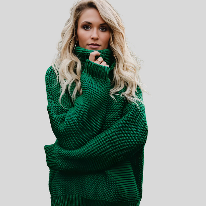 Women's Chunky Turtleneck Sweater with Textured Knit