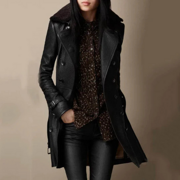Women's Double-Breasted Trench Coat with Sherpa Collar