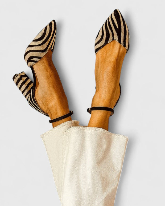 Women's Zebra-Stripe Pointed-Toe Heels with Ankle Strap