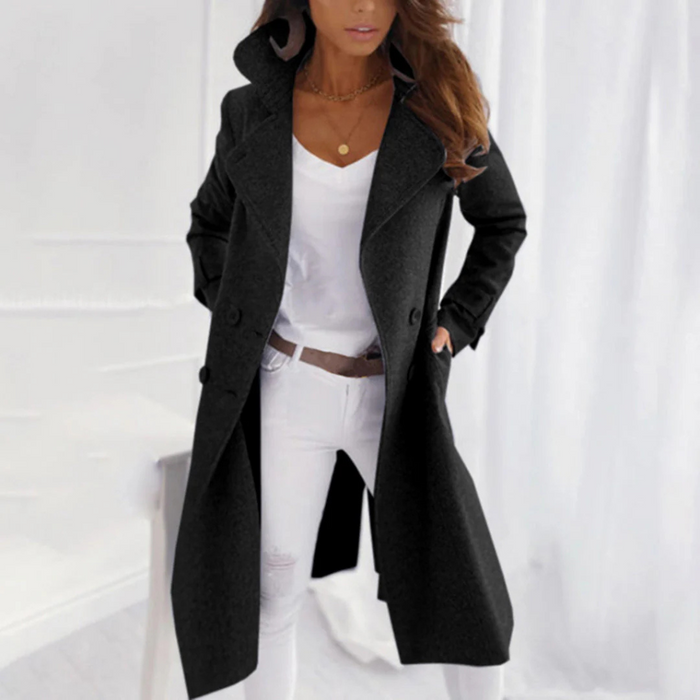 Women's Longline Coat with Notched Lapel Collar