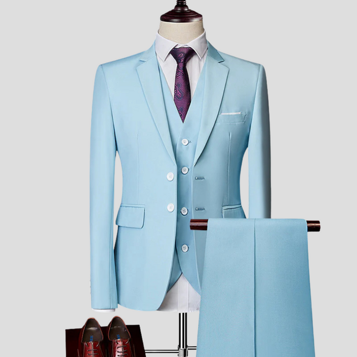 Men's Three-Piece Suit Set with Notch Lapel and Vest