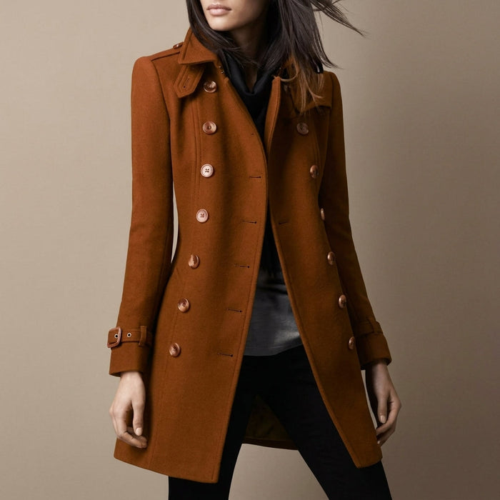 Women's Double-Breasted Military Coat with Notched Lapel