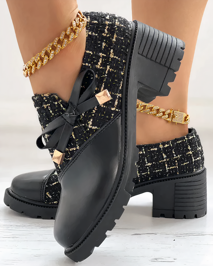 Women's Lace-Up Ankle Boots Block Heel Side Zip