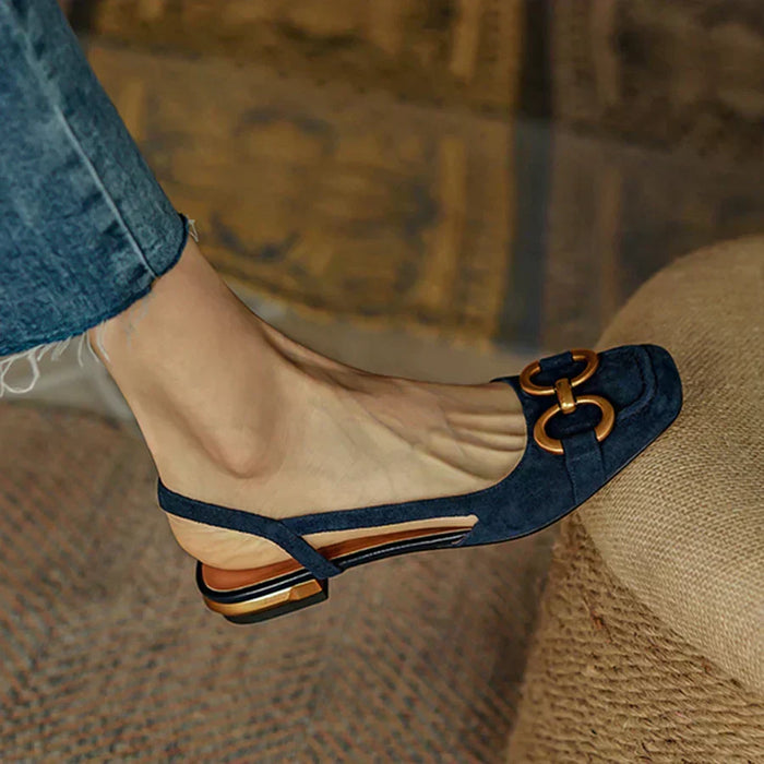 Women's Slingback Flats with Square Toe and Low Block Heel