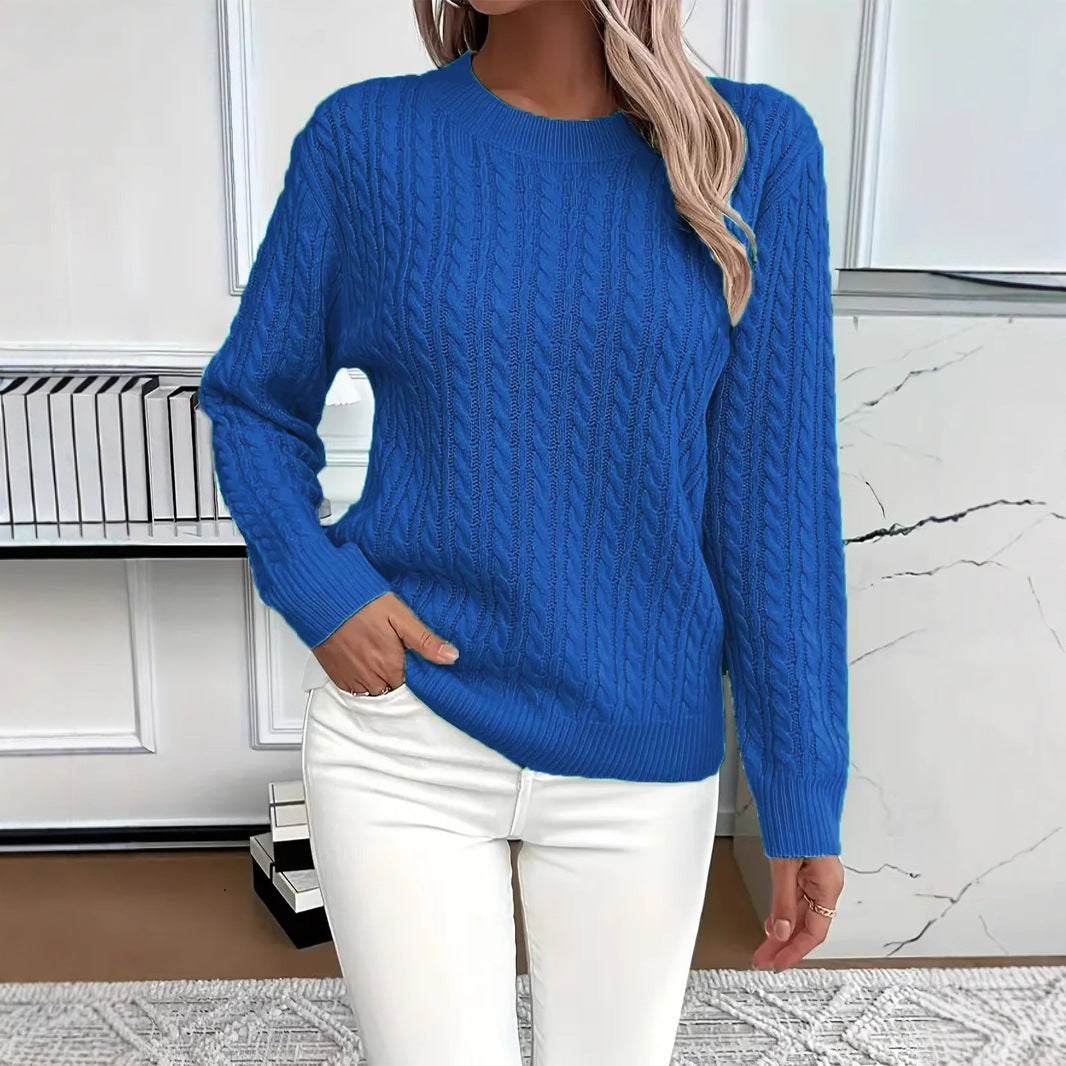 Twist Knit Sweater for Women, Round Neck Pullover Top