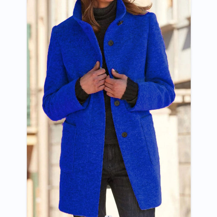 Stand Collar Wool Coat for Women, Slim Fit Long Winter Coat