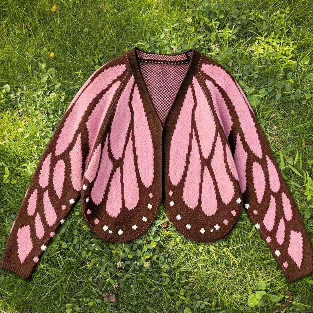 Butterfly Knit Cardigan, Open Front Long Sleeve Sweater