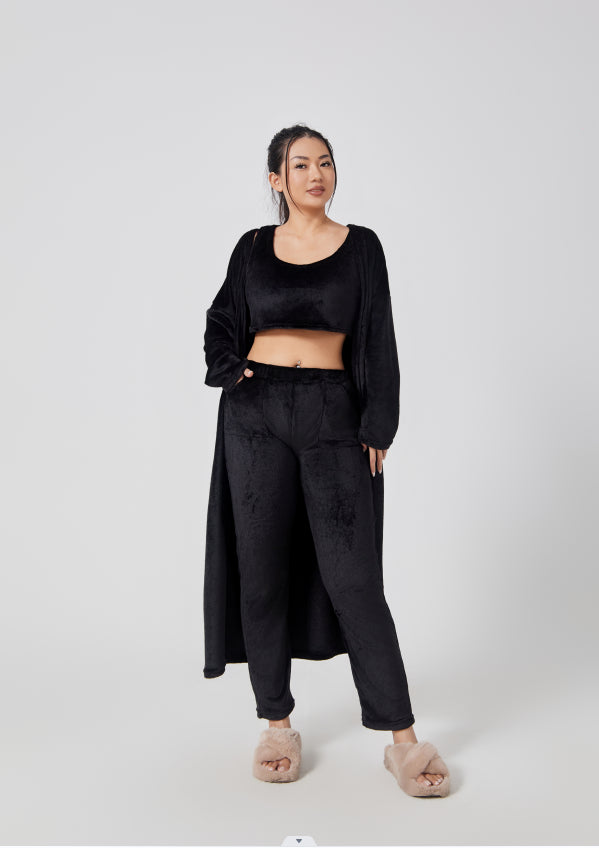 Emily | Women's 3-Piece Fuzzy Lounge Set with Crop Top and Cardigan
