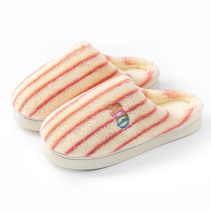 Jordan | Striped Plush Slippers with Embroidered Letters – Unisex Fit
