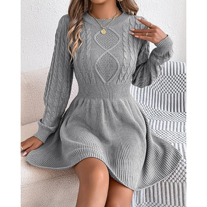 Women's Cable-Knit Sweater Dress with Fitted Waist