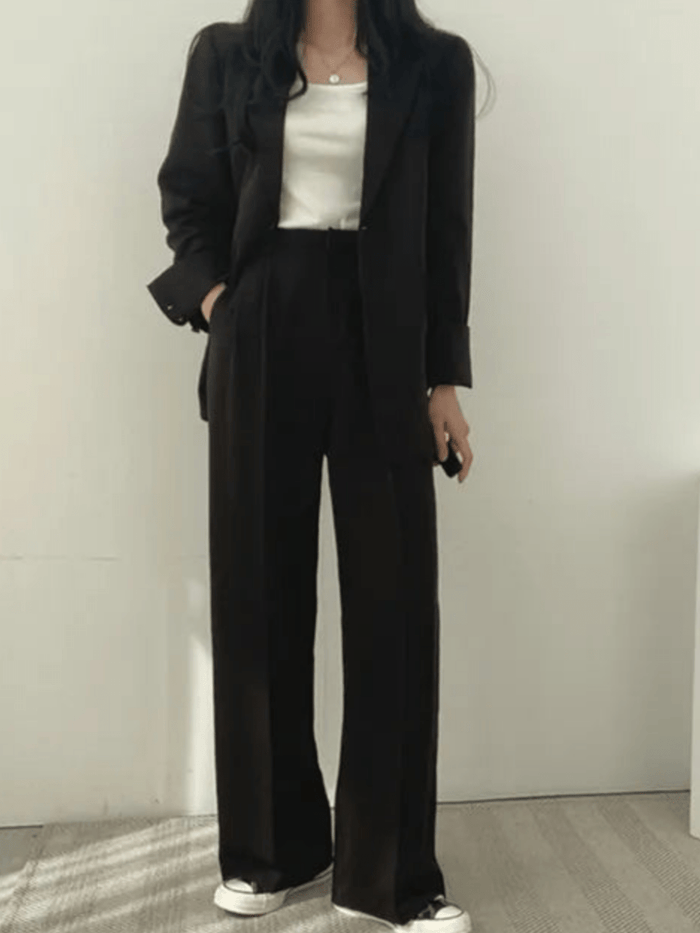 Women's Single-Breasted Blazer Suit Set with Trousers