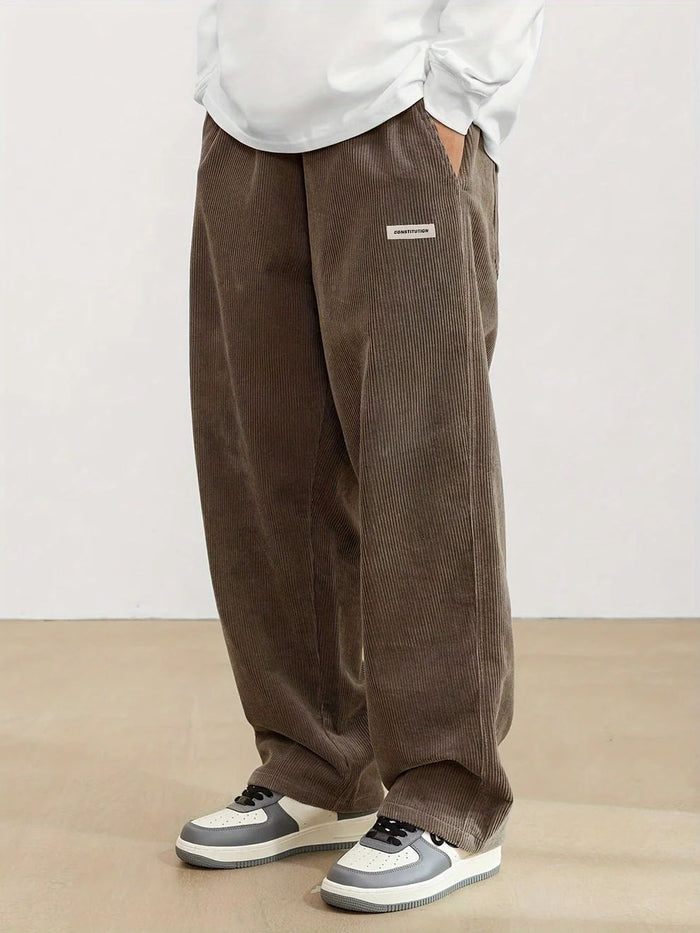 Men's Wide-Leg Corduroy Trousers with Elastic Waist