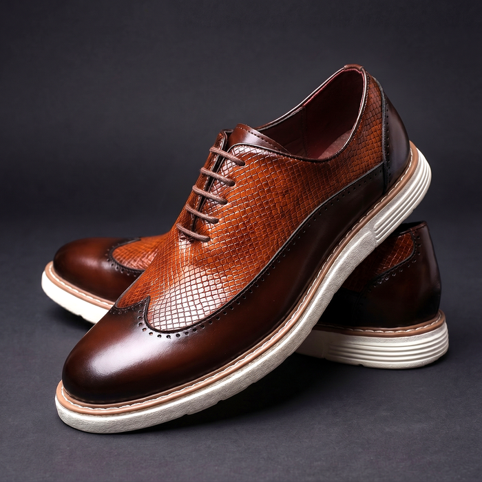 Men's Wingtip Oxford Shoes with Textured Panel Detail