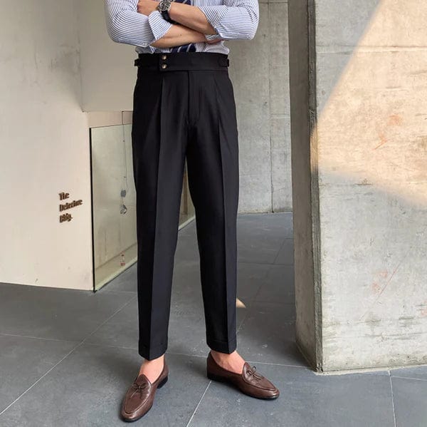Men's High-Waist Pleated Trousers with Adjustable Fit