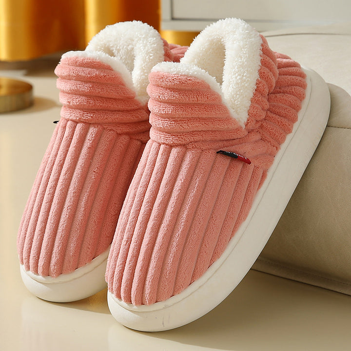 Winter Plush Striped House Slippers, Indoor and Outdoor