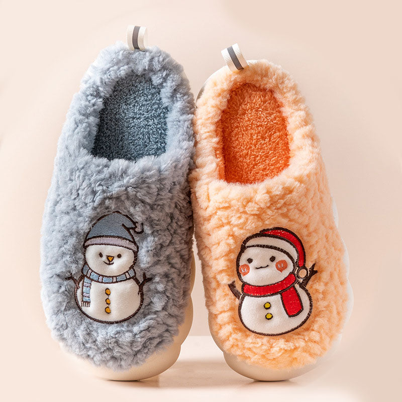 Cute Snowman Slippers, Warm Plush Non-Slip House Shoes