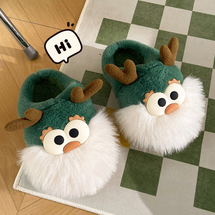 Cute Cartoon Christmas Deer Cotton Slippers for Winter