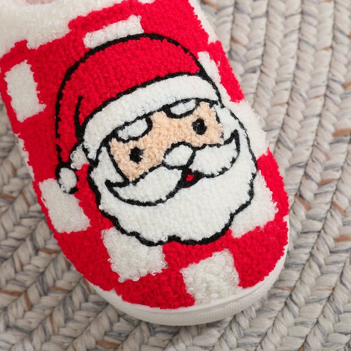 Christmas Plaid Santa Claus Slippers, Fuzzy Non-Slip House Shoes