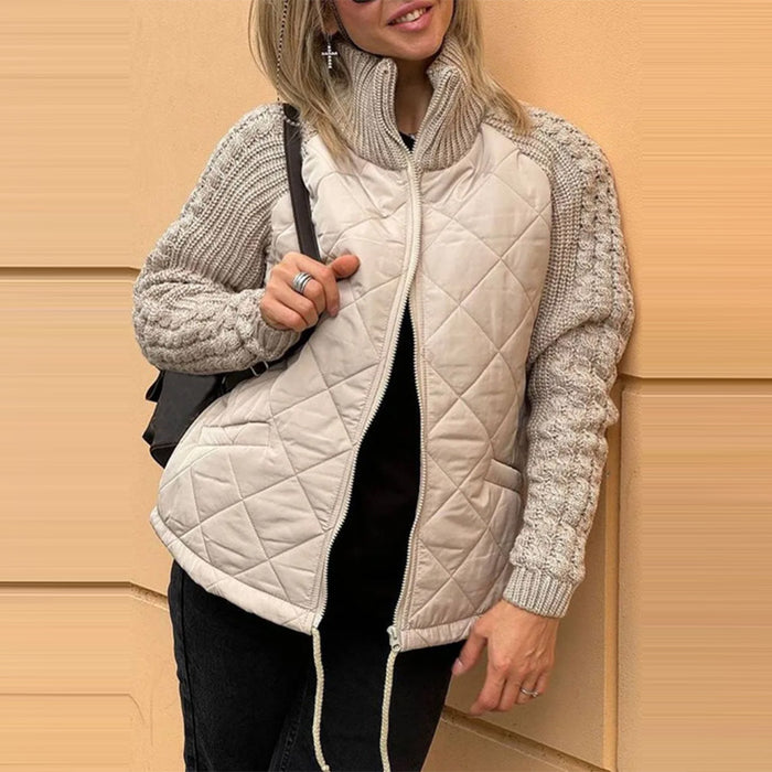 Jessica | Women's Stand Collar Jacket with Knit Trim and Zip Pockets