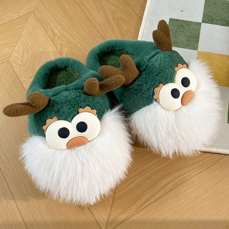 Cute Cartoon Christmas Deer Cotton Slippers for Winter