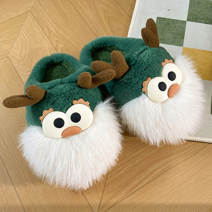 Quinn | Cartoon Christmas Deer Slippers – Plush Half-Heel House Shoes