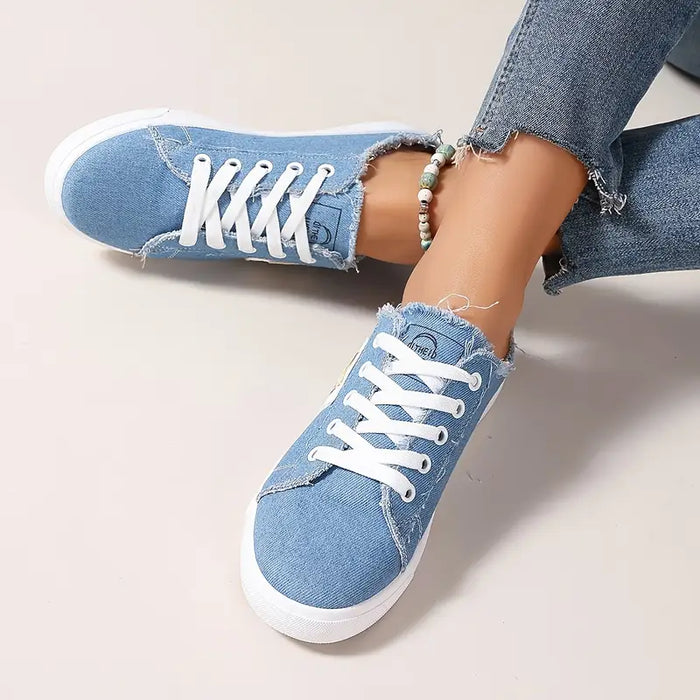 Women's Lace-Up Canvas Sneakers with Frayed Trim