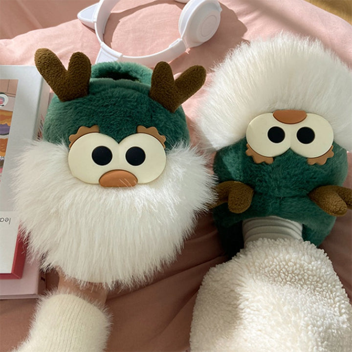 Cute Cartoon Christmas Deer Cotton Slippers for Winter