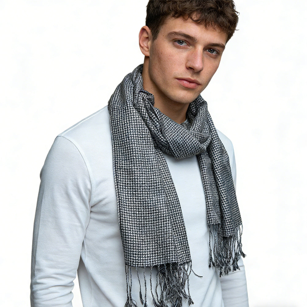 Black and White Graphic Jacquard Scarf, Soft Acrylic Winter Wrap