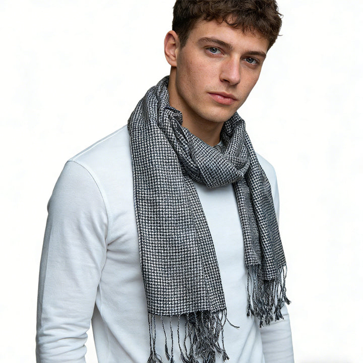 Black and White Graphic Jacquard Scarf, Soft Acrylic Winter Wrap