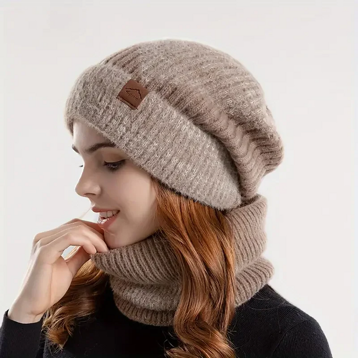 Women's Knit Beanie and Scarf Set with Slouchy Fit