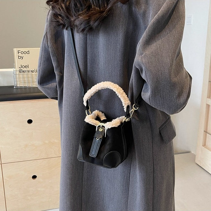 Madison | Small Plush-Trim Bucket Crossbody Bag