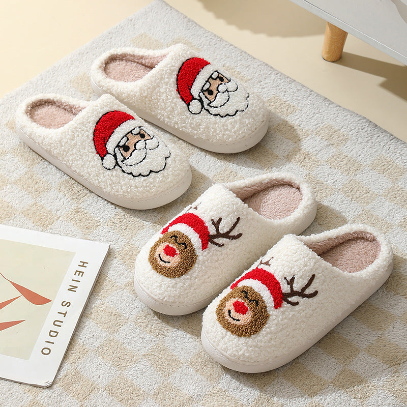 Cartoon Santa Claus Cotton Slippers for Women, Cozy Christmas