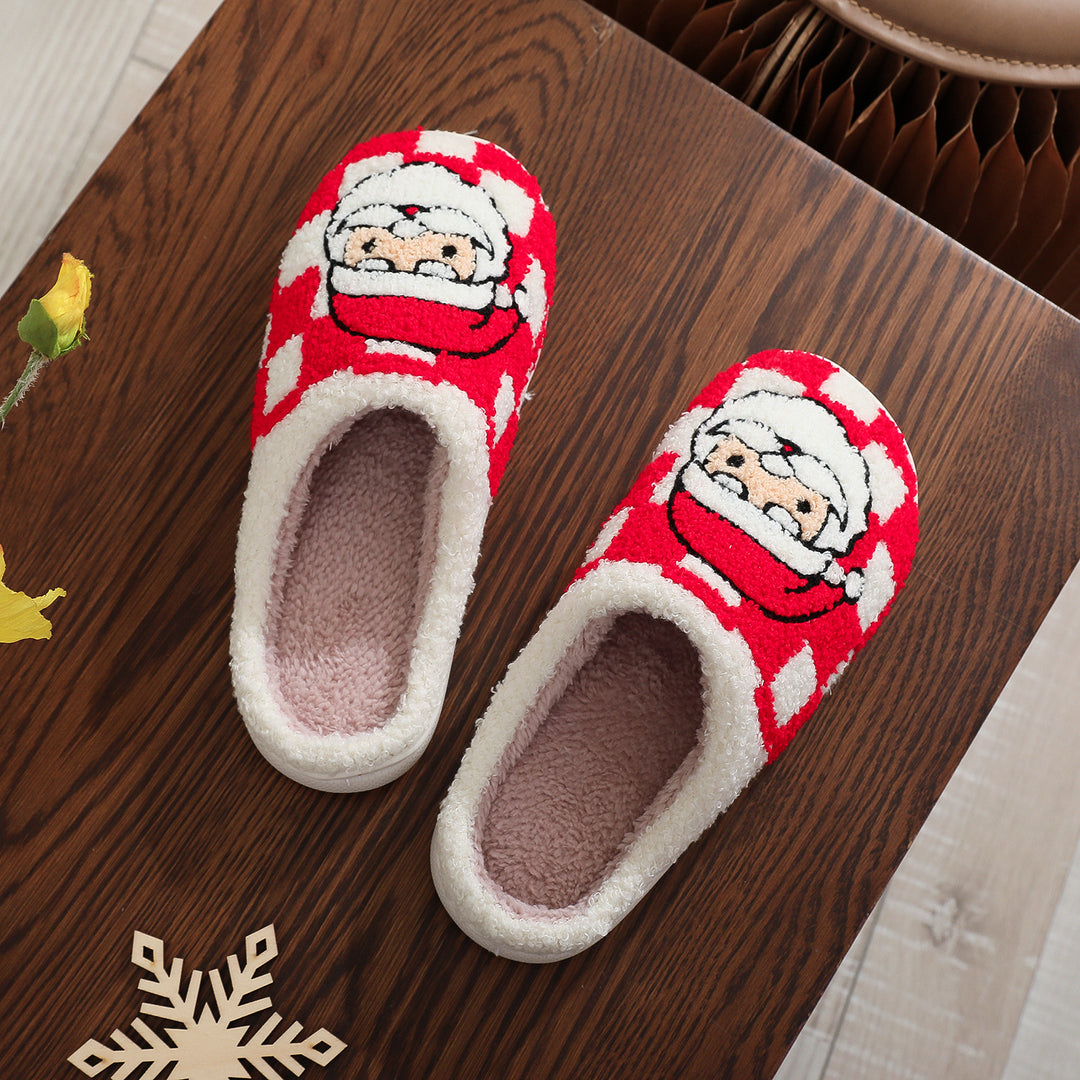 Christmas Plaid Santa Claus Slippers, Fuzzy Non-Slip House Shoes