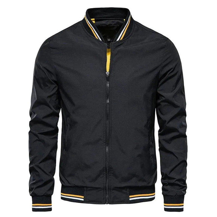 Men's Ribbed Collar Bomber Jacket with Zip Front