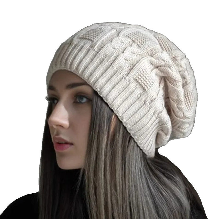 Women's Cable Knit Slouchy Beanie with Ribbed Cuff