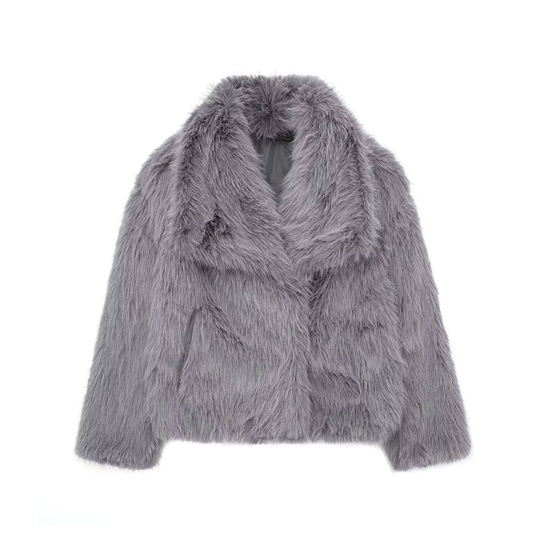 Women's Fluffy Teddy Coat with Lapel, Warm and Thick