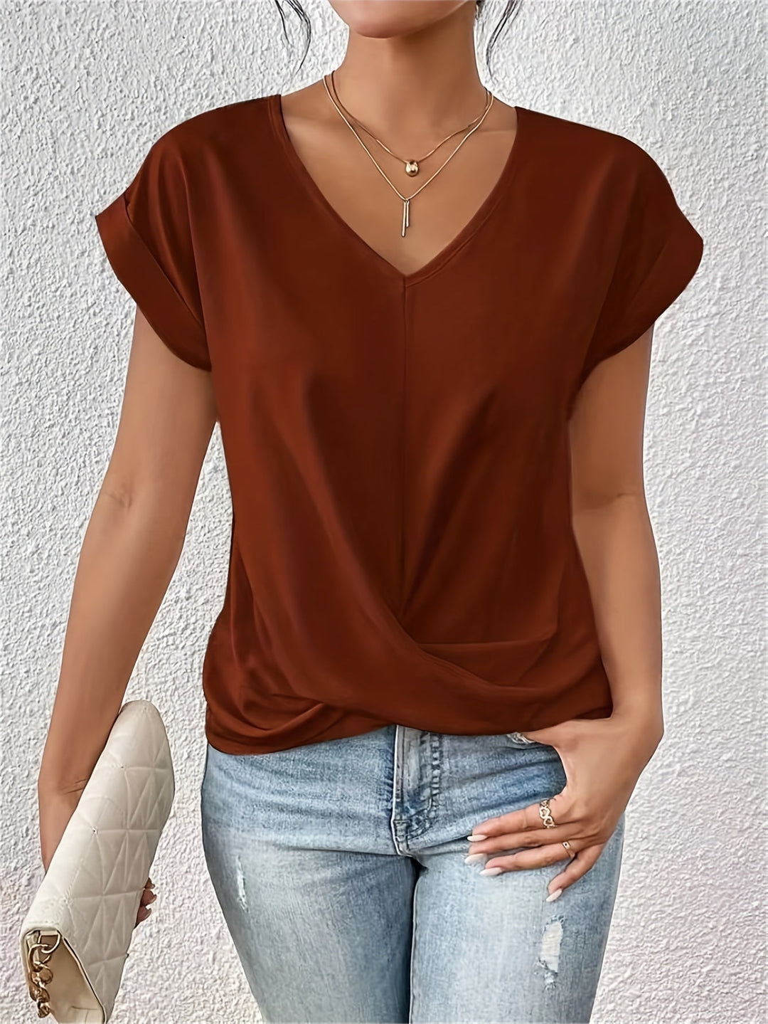 Sophia | Elegant V-Neck Draped Blouse