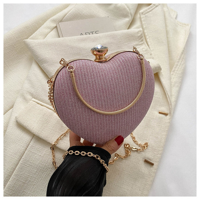 Peyton | Heart-Shaped Metallic Evening Clutch with Chain