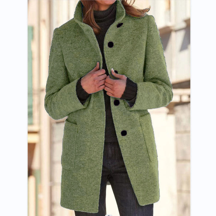 Stand Collar Wool Coat for Women, Slim Fit Long Winter Coat