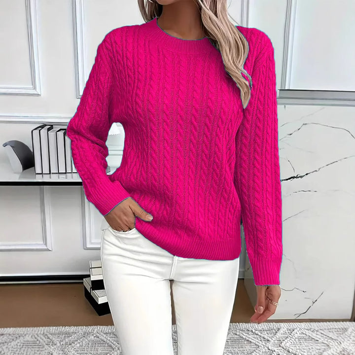 Twist Knit Sweater for Women, Round Neck Pullover Top